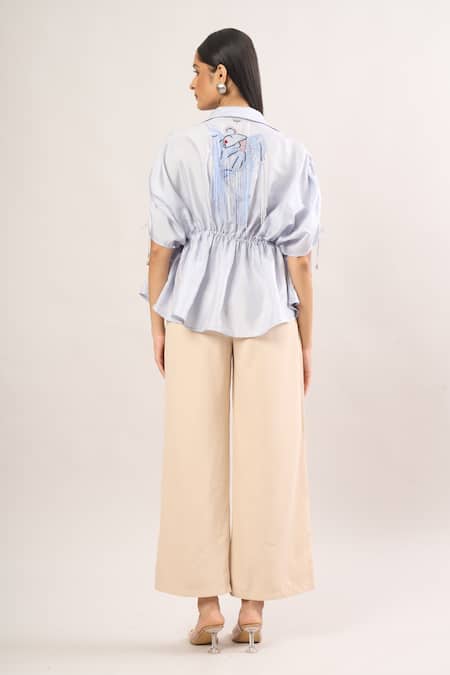 431-88 By Shweta Kapur Embroidered Ice Blue Top With Tie Sleeves 