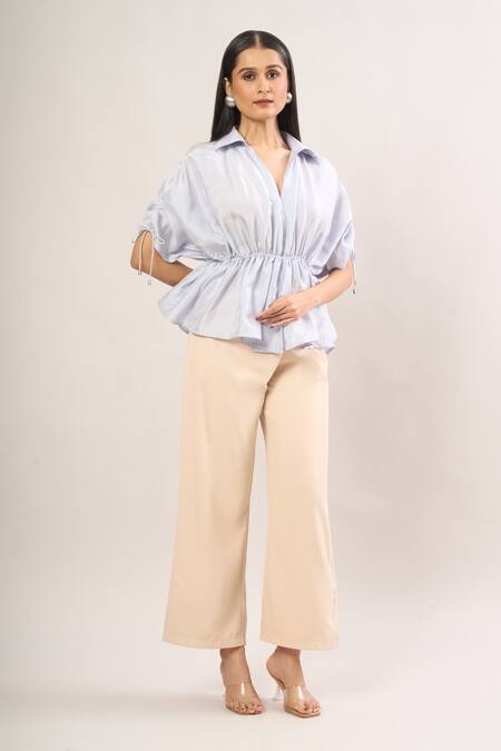 431-88 By Shweta Kapur Blue Tassels, Beads Collared Embroidered Ice Top With Tie Sleeves Online at Aza Fashions 431-88 By Shweta Kapur_Blue Tassels, Beads Collared Embroidered Ice Top With Tie Sleeves _Online_at_Aza_Fashions