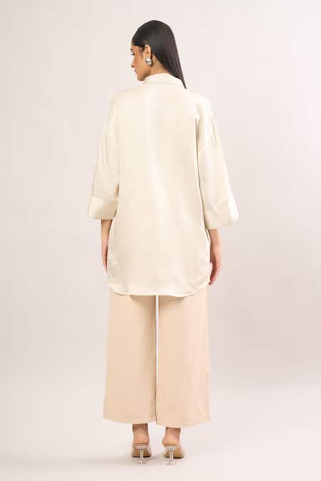Shop_Namrata Joshipura_Ivory Pearls Collared Hibiscus Shimmer Embellished Tunic _at_Aza_Fashions
