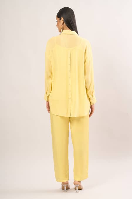 Shop Namrata Joshipura Yellow Embroidery, Applique Collared, Round Neck Floral Shirt at Aza Fashions Shop_Namrata Joshipura_Yellow Embroidery, Applique Collared, Round Neck Floral Shirt _at_Aza_Fashions