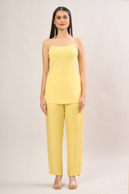 Namrata Joshipura_Yellow Pearls, Tassels Round Neck Floral Embellished Kaftan Set_Online_at_Aza_Fashions