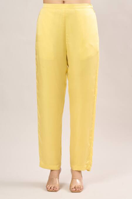 Shop_Namrata Joshipura_Yellow Pearls, Tassels Round Neck Floral Embellished Kaftan Set_Online_at_Aza_Fashions