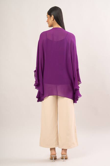 Shop Namrata Joshipura Purple Sequins, Embroidery Mandarin Collar Floral Embellished Kaftan Tunic at Aza Fashions Shop_Namrata Joshipura_Purple Sequins, Embroidery Mandarin Collar Floral Embellished Kaftan Tunic_at_Aza_Fashions