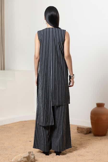 Orcr Striped Asymmetric Jacket Pant Set 