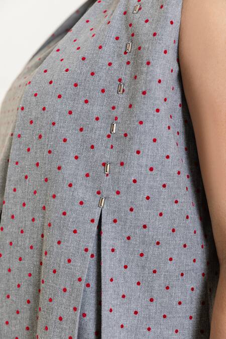 Buy_Orcr_Gray Cotton Sequins Open Neck, Grey Asymmetric Jacket Pant Set 