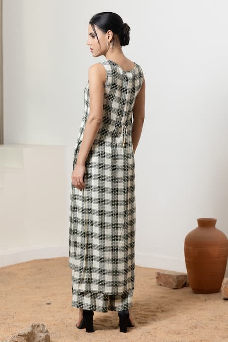 Orcr Checkered Asymmetric Tunic & Flared Pant Set 