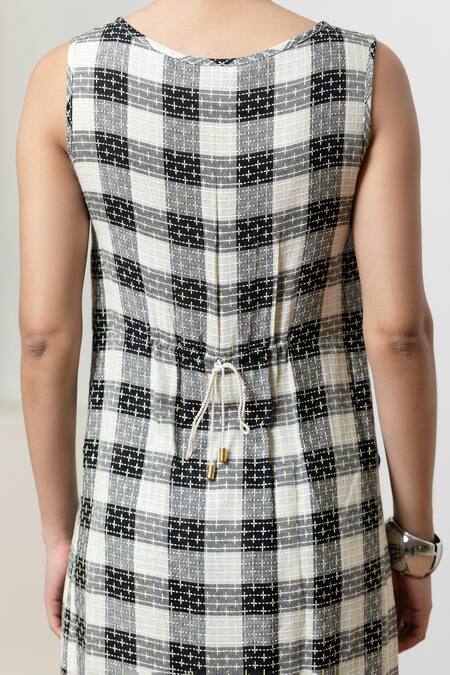 Shop_Orcr_Black Cotton Beads Round Neck Checkered Asymmetric Tunic And Flared Pant Set _Online_at_Aza_Fashions