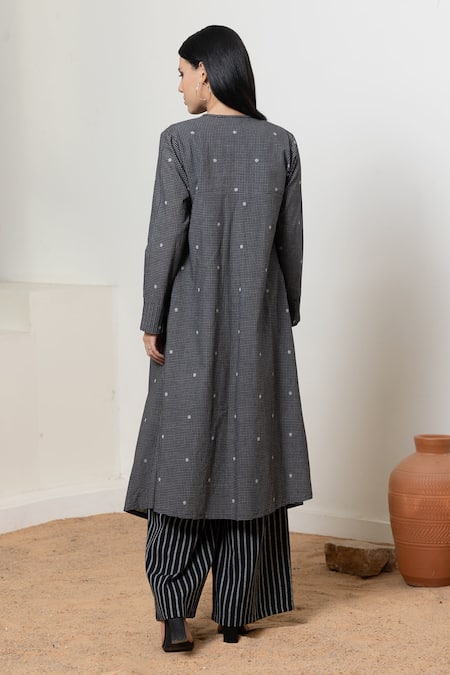 Orcr Asymmetric Jacket & Striped Flared Pant Set 