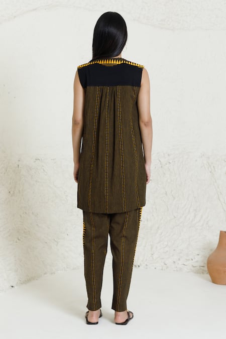 Orcr Black Striped Jacket Kurta Set 