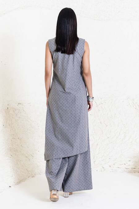 Orcr Grey Polka Dot Asymmetric Jacket Kurta Set 