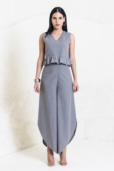 Orcr Polka Dots Peplum Top & Pant Set 