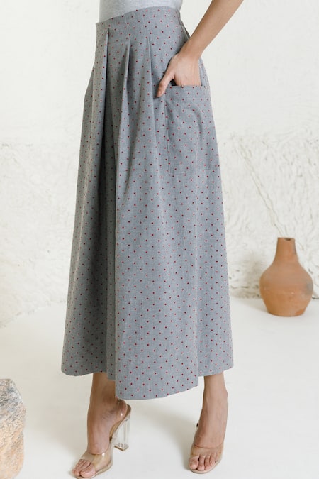 Orcr_Gray Cotton Grey Polka Dot Palazzo _Online_at_Aza_Fashions