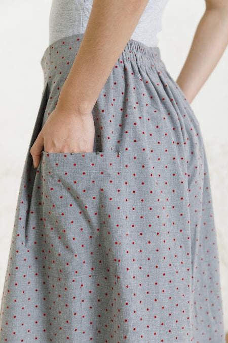 Buy_Orcr_Gray Cotton Grey Polka Dot Palazzo _Online_at_Aza_Fashions