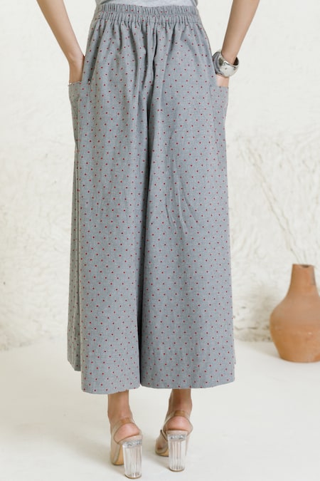 Shop_Orcr_Gray Cotton Grey Polka Dot Palazzo _Online_at_Aza_Fashions