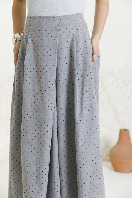 Orcr_Gray Cotton Grey Polka Dot Palazzo _at_Aza_Fashions