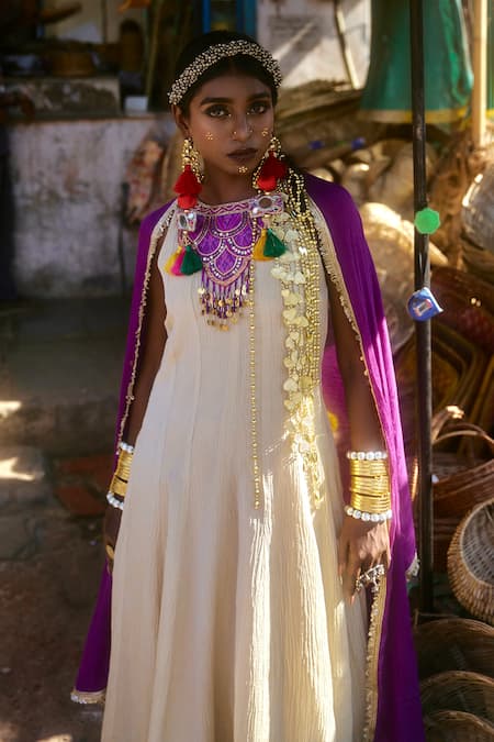 Muskann Kapadiaa Beige Gota Embroidered Anarkali Set 