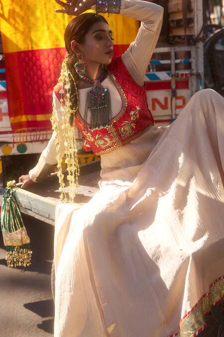 Muskann Kapadiaa_Beige Crepe, Pashmina Sequins Round Neck, Open Embellished Anarkali Jacket Set _Online_at_Aza_Fashions