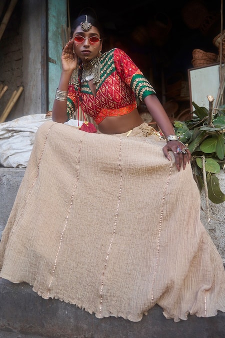 Muskann Kapadiaa Gota Embroidered Beige Lehenga Set 