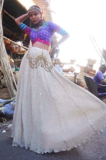 Muskann Kapadiaa Embellished Ikat Blouse & Lehenga Set 