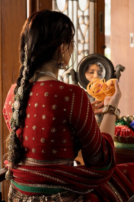 Nimbu Mirchi Floral Motifs Hand Embroidered Lehenga Set 