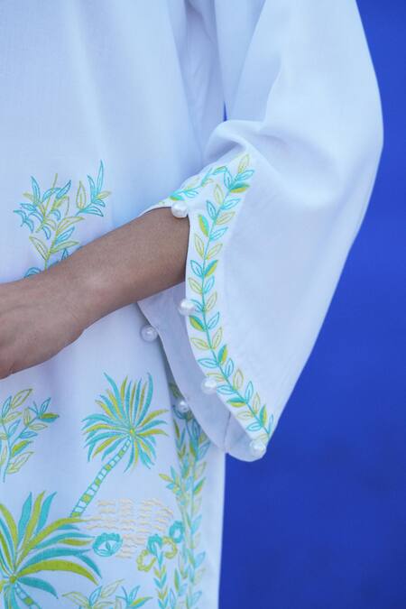 Buy Jyoti Bansal White Linen Pearls Keyhole Neck Floral Garden Embroidered Kurta And Tulip Salwar Online at Aza Fashions Buy_Jyoti Bansal_White Linen Pearls Keyhole Neck Floral Garden Embroidered Kurta And Tulip Salwar _Online_at_Aza_Fashions