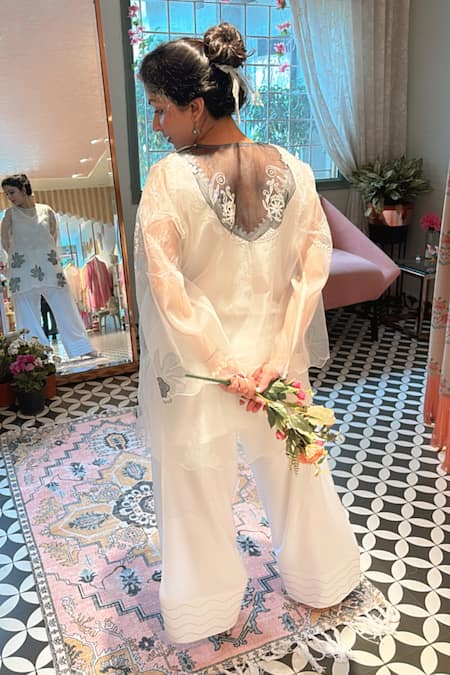 Jyoti Bansal Floral Applique Sheer Kurta Set 