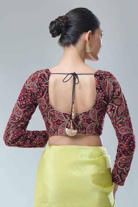 Samyukta Singhania Black Kashmiri Embroidered Saree Blouse 