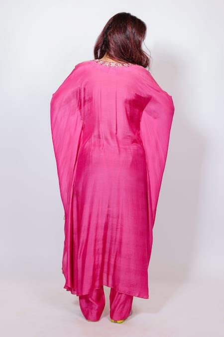 Brahmand By Vertika Kalra Embroidered Pink Kaftan & Pant Set 