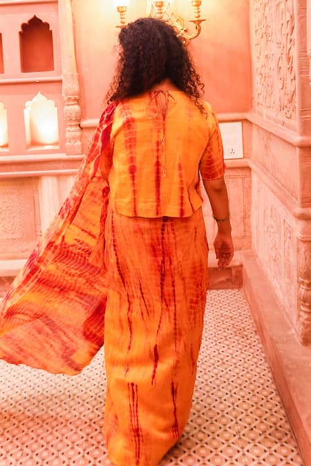 Brahmand By Vertika Kalra Chanderi Embroidered Tie-Dye Saree Set 