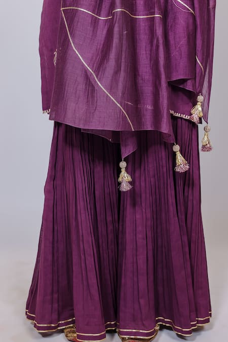 Shop_Brahmand By Vertika Kalra_Purple Cotton Tassels Round Neck Embroidered Kurta Sharara Set _Online_at_Aza_Fashions