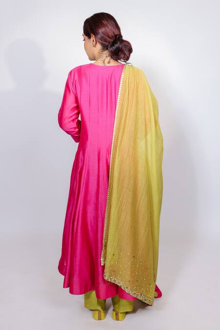Brahmand By Vertika Kalra Pink Chanderi Anarkali Pant Set 