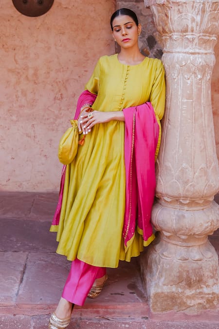 Brahmand By Vertika Kalra Kacha Aam Panelled Anarkali Set 
