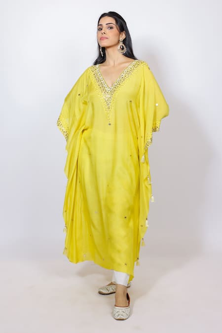 Brahmand By Vertika Kalra Embroidered Yellow Kaftan & Pant Set 