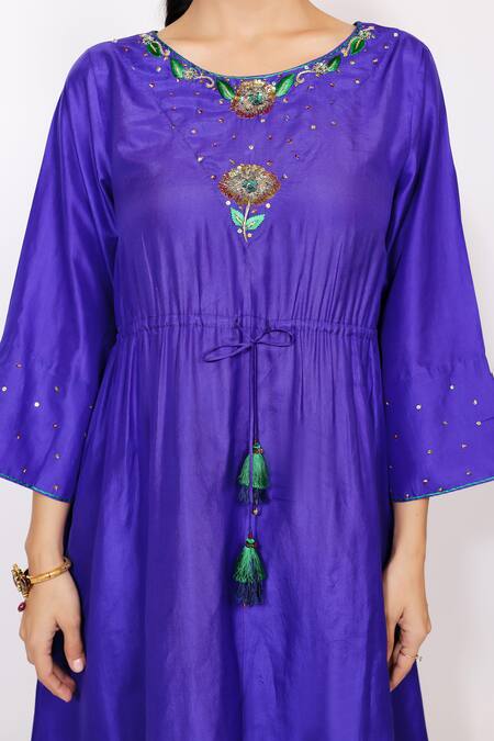 Shop_Brahmand By Vertika Kalra_Purple Silk Sequins, Embroidery Round Neck Floral Kurta Set 