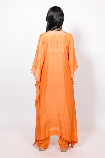 Brahmand By Vertika Kalra Peach Embroidered Kaftan & Pant Set 