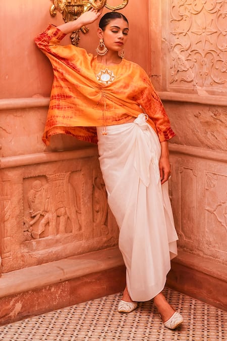 Brahmand By Vertika Kalra Sufiana Tie-Dye Top & Dhoti Skirt Set 