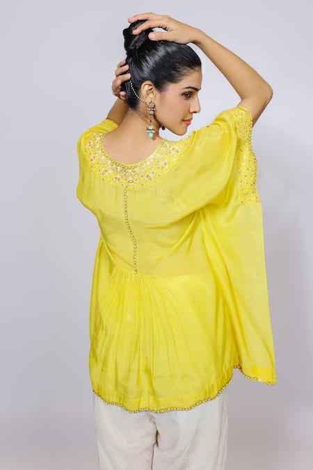 Brahmand By Vertika Kalra Zardozi Embroidered Yellow Kurta & Dhoti Pant Set 