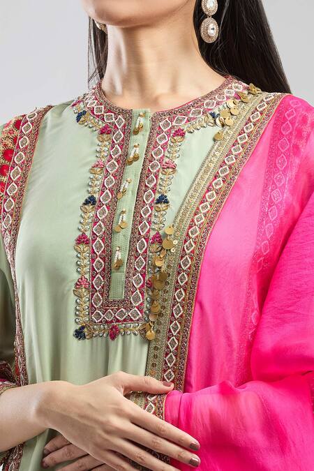 Buy Debyani + CO Green Sequins, Beads, Embroidery Round Neck Floral Kurta Salwar Set Online at Aza Fashions Buy_Debyani + CO_Green Sequins, Beads, Embroidery Round Neck Floral Kurta Salwar Set _Online_at_Aza_Fashions