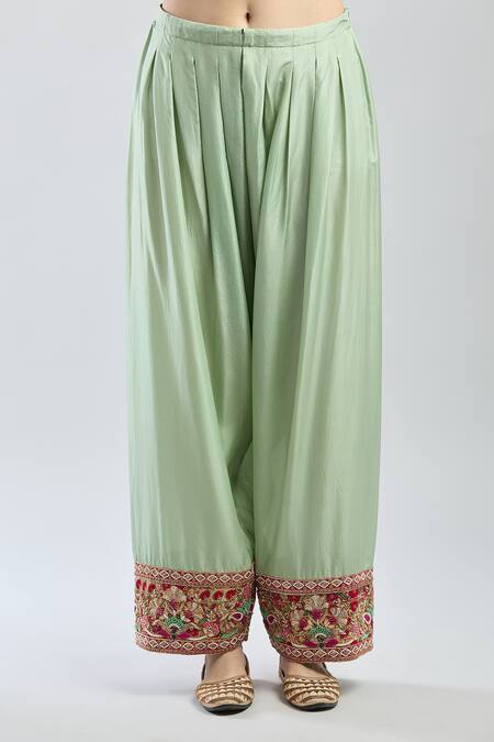 Buy Debyani + CO Green Sequins, Beads, Embroidery Round Neck Floral Kurta Salwar Set Buy_Debyani + CO_Green Sequins, Beads, Embroidery Round Neck Floral Kurta Salwar Set