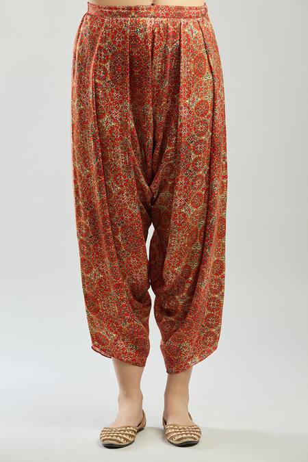 Debyani + CO_Yellow Cotton Embroidery, Sequins Round Layered Anarkali With Printed Salwar_Online_at_Aza_Fashions