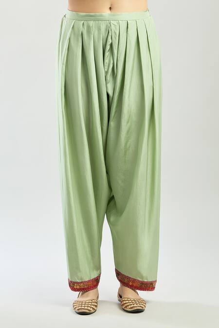 Debyani + CO_Pink Embroidery, Sequins, Beads Split V-neck Pitta Kaftan And Salwar Set_Online_at_Aza_Fashions