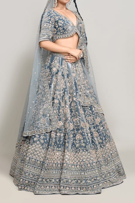 Kalighata Embroidered Velvet Bridal Lehenga Set 