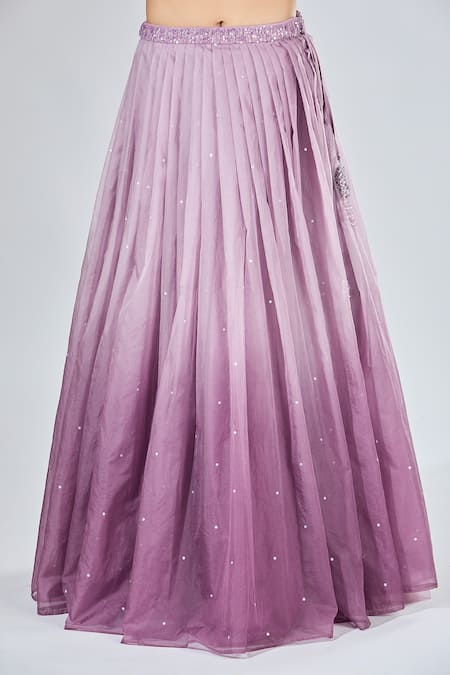 Samyukta Singhania_Purple Organza, Net Sequins, Stones Asymmetric Scatter Embroidered Lehenga Set _Online_at_Aza_Fashions