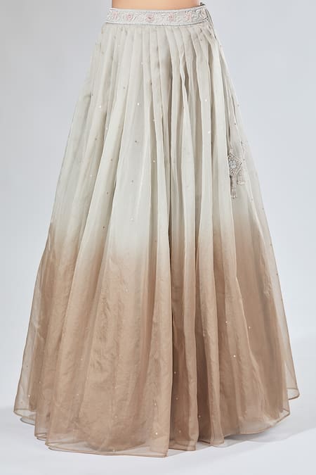Shop_Samyukta Singhania_Beige Net, Organza Sequins, Embroidery, Stones V-neck Ombre Lehenga Set _Online_at_Aza_Fashions