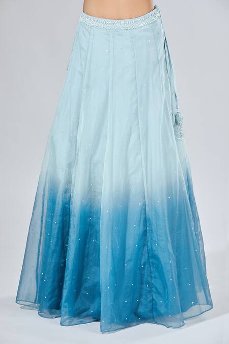 Samyukta Singhania_Blue Organza, Net Sequins, Stones, Cut Work, Embroidery Ombre Lehenga Set _Online_at_Aza_Fashions