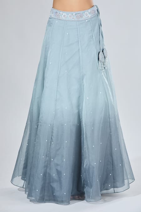 Shop_Samyukta Singhania_Gray Net, Organza Cut Work, Pearls, Sequins, Embroidery Ombre Lehenga Set _Online_at_Aza_Fashions