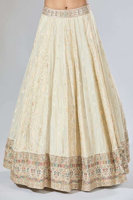 Samyukta Singhania Beige Crepe, Silk Sequins, Zari Sweetheart Neck Embroidered And Lehenga Set at Aza Fashions Samyukta Singhania_Beige Crepe, Silk Sequins, Zari Sweetheart Neck Embroidered And Lehenga Set _at_Aza_Fashions