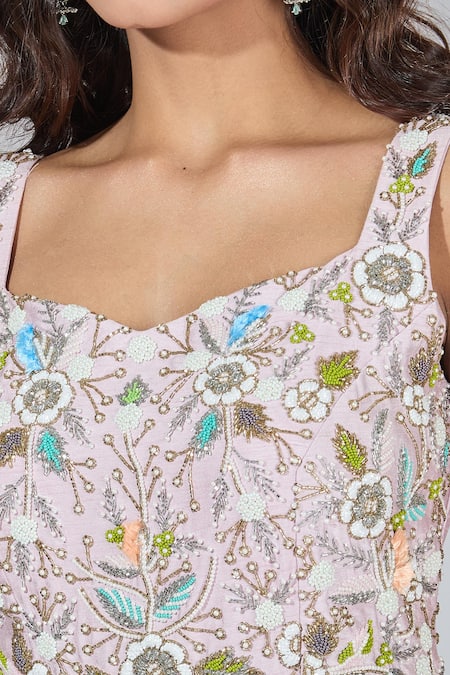 Buy_Samyukta Singhania_Lavender Net Cut Work, Pearls Sweetheart Neck Embroidered Anarkali Set_Online_at_Aza_Fashions