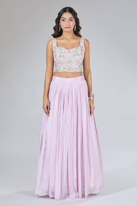 Buy_Samyukta Singhania_Purple Silk, Net, Chiffon Cut Work, Pearls, Embroidery Jacket Lehenga Set_Online_at_Aza_Fashions