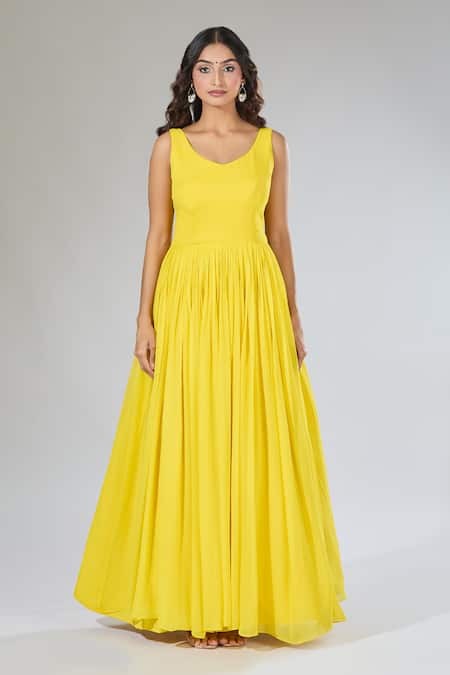 Buy Samyukta Singhania Yellow Georgette Cut Work, Sequins Embroidered Anarkali And Drape Set Online at Aza Fashions Buy_Samyukta Singhania_Yellow Georgette Cut Work, Sequins Embroidered Anarkali And Drape Set _Online_at_Aza_Fashions